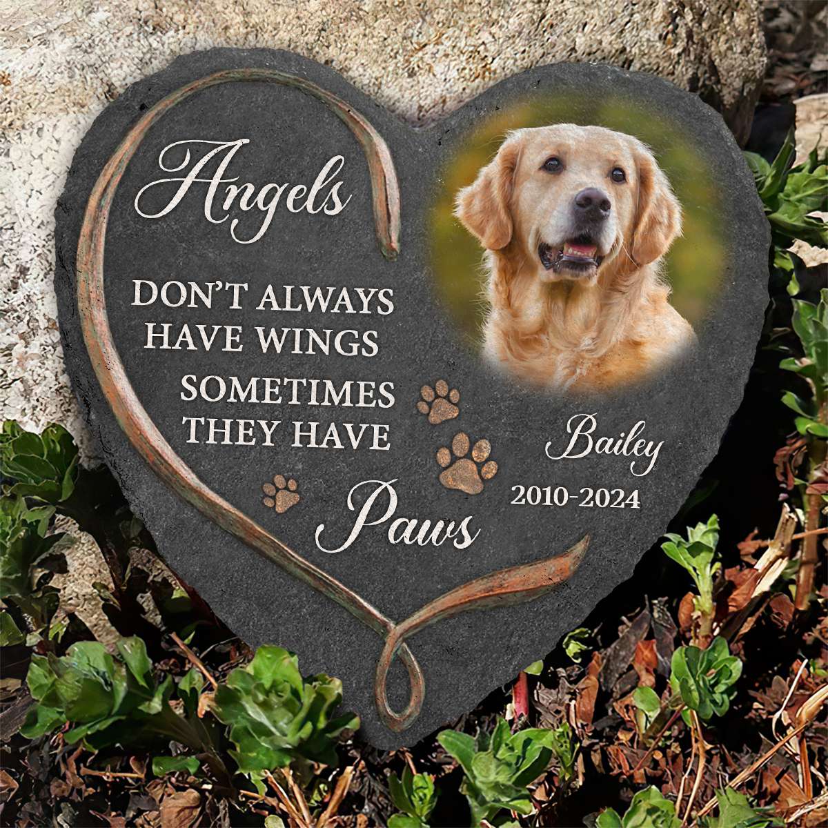 Custom Photo Always on My Mind Heart - Pet Memorial - Personalized Stone DN100