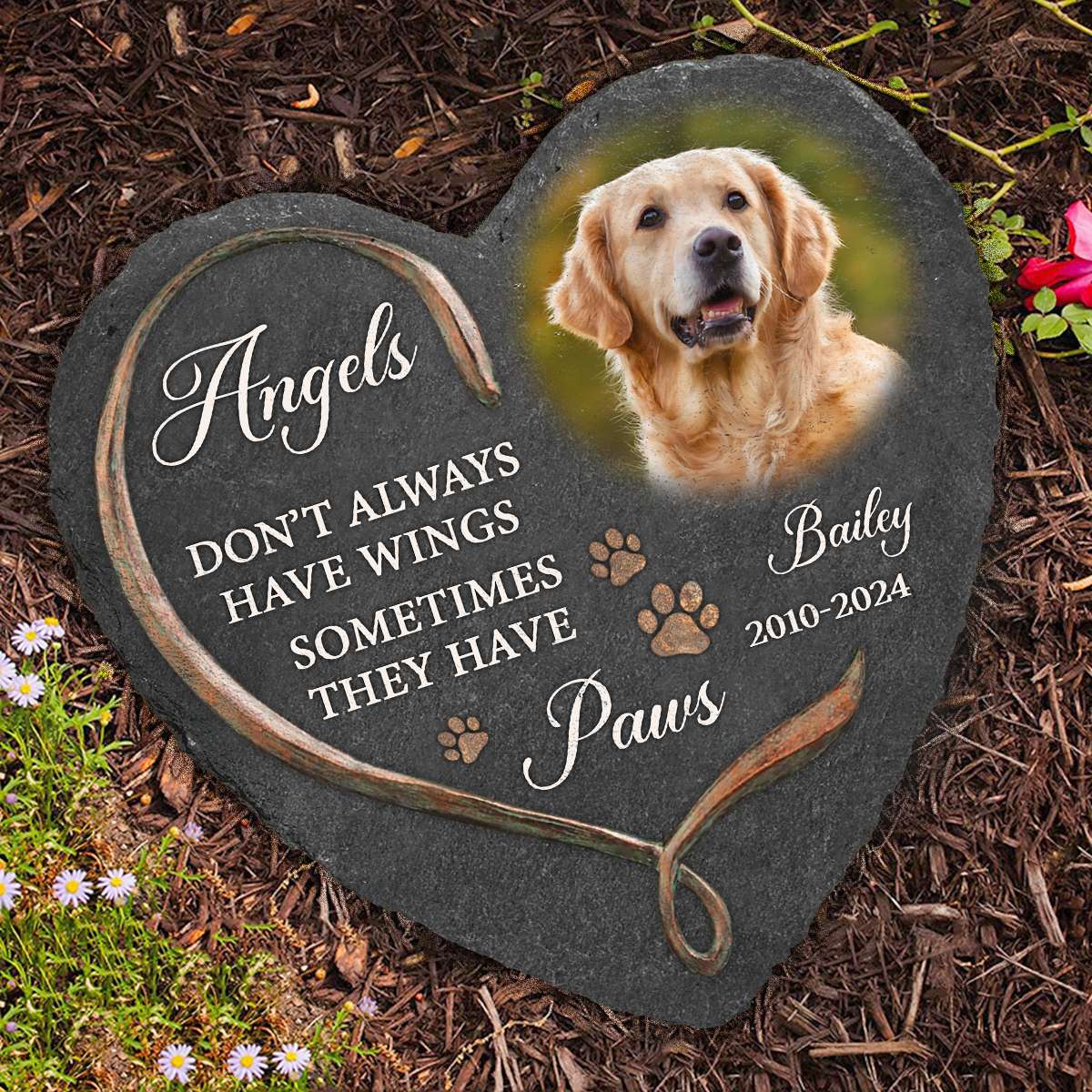 Custom Photo Always on My Mind Heart - Pet Memorial - Personalized Stone DN100