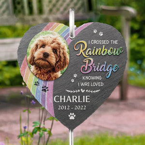 Custom Photo Crossing The Rainbow Bridge - Pet Memorial - Personalized Garden Slate & Hook DN100