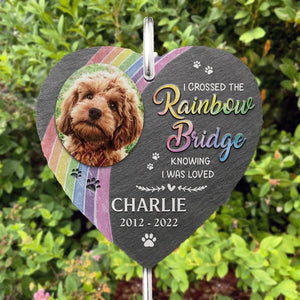 Custom Photo Crossing The Rainbow Bridge - Pet Memorial - Personalized Garden Slate & Hook DN100