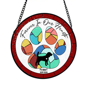 Custom Photo Forever In Our Hearts - Pet Memorial - Personalized Window Stained Glass, Hanging Suncatcher DN100