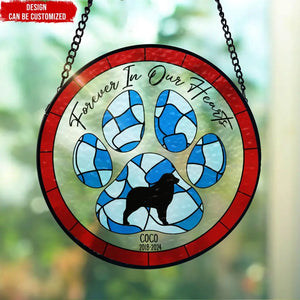 Custom Photo Forever In Our Hearts - Pet Memorial - Personalized Window Stained Glass, Hanging Suncatcher DN100