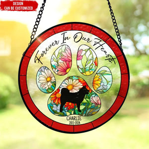 Custom Photo Forever In Our Hearts - Pet Memorial - Personalized Window Stained Glass, Hanging Suncatcher DN100