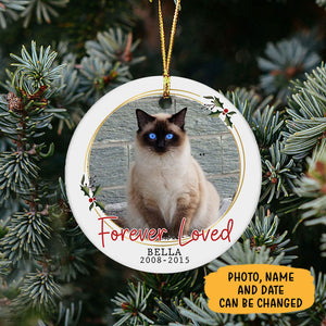 Custom Photo Forever Loved - Pet Memorial - Personalized Ceramic Ornament DN100