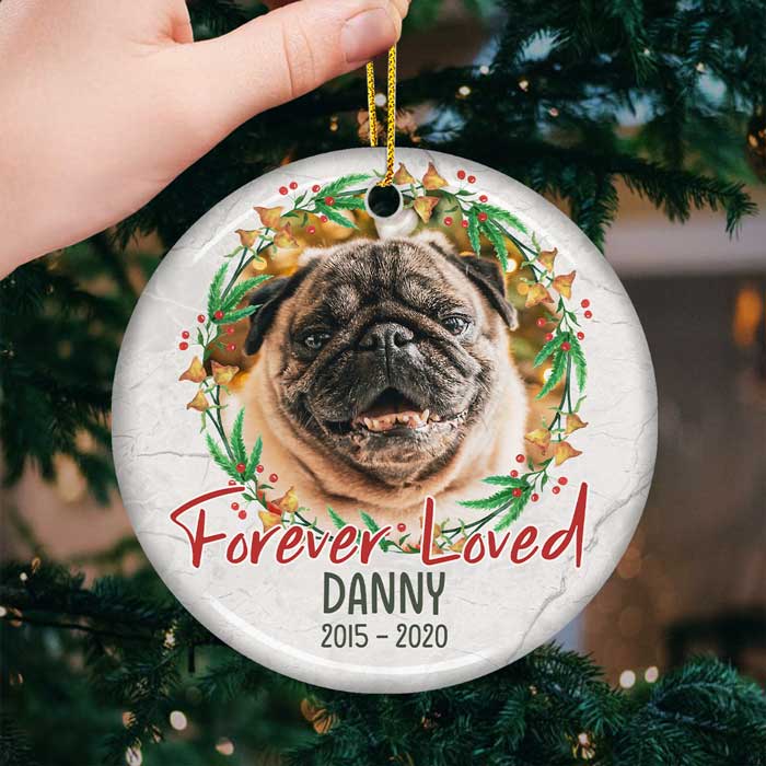 Custom Photo Forever Loved In Loving Memory - Pet Memorial - Ceramic Ornament DN100