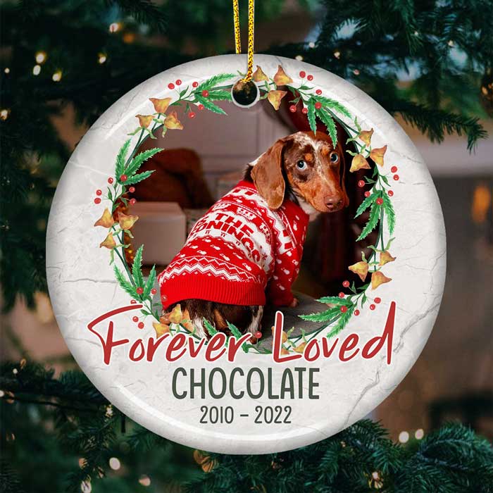 Custom Photo Forever Loved In Loving Memory - Pet Memorial - Ceramic Ornament DN100