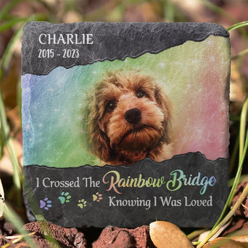 Custom Photo I Crossed The Rainbow Bridge Knowing I Was Loved - Pet Memorial - Personalized Stone DN100