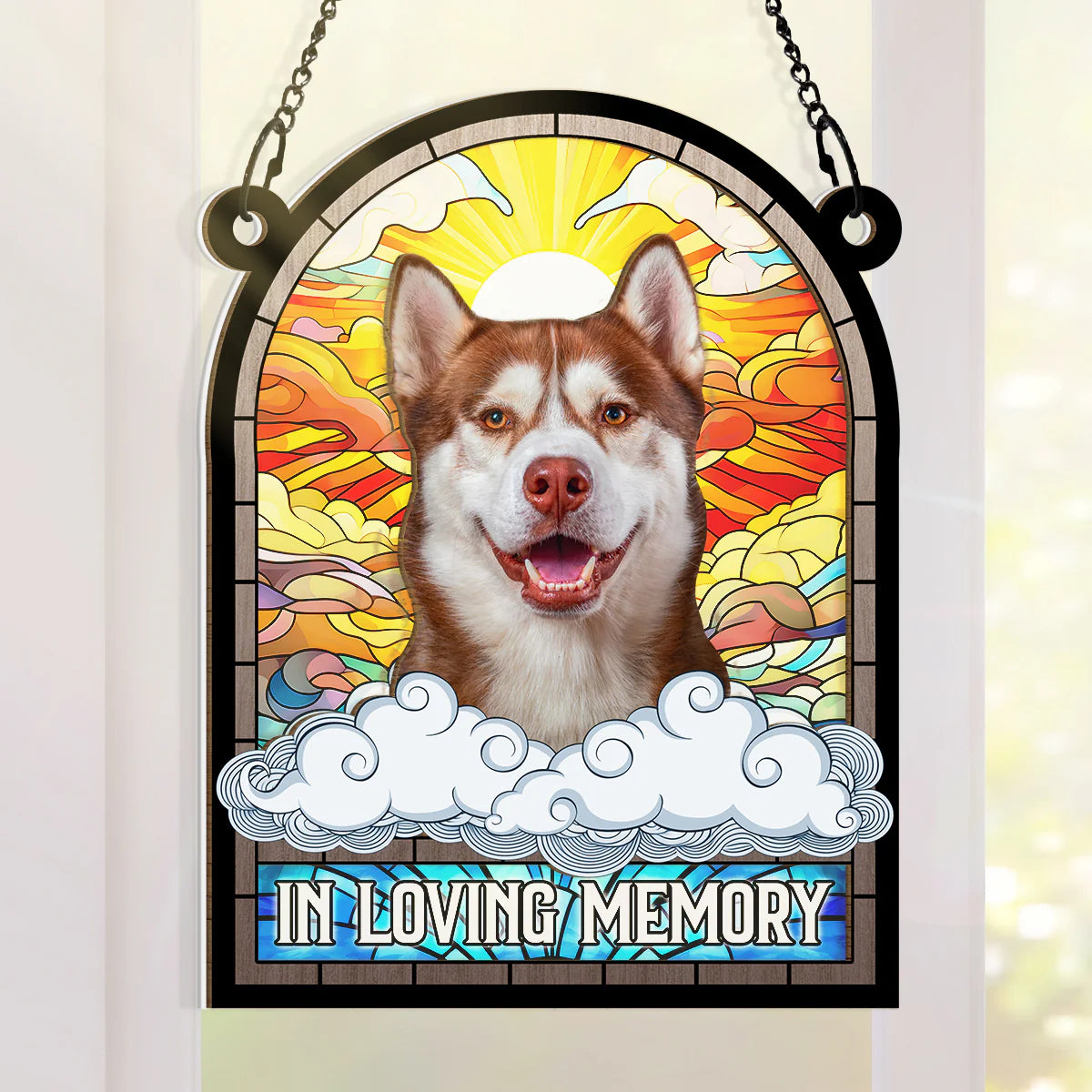 Custom Photo In Loving Memory - Pet Memorial - Personalized Stain Glass Window Suncatcher DN100