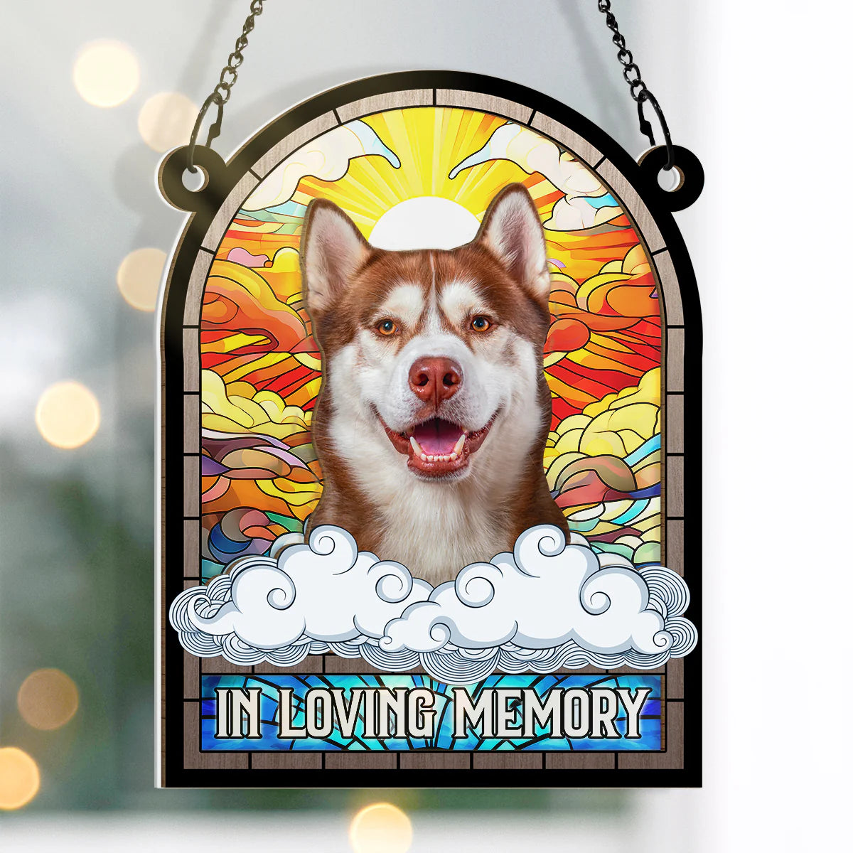 Custom Photo In Loving Memory - Pet Memorial - Personalized Stain Glass Window Suncatcher DN100