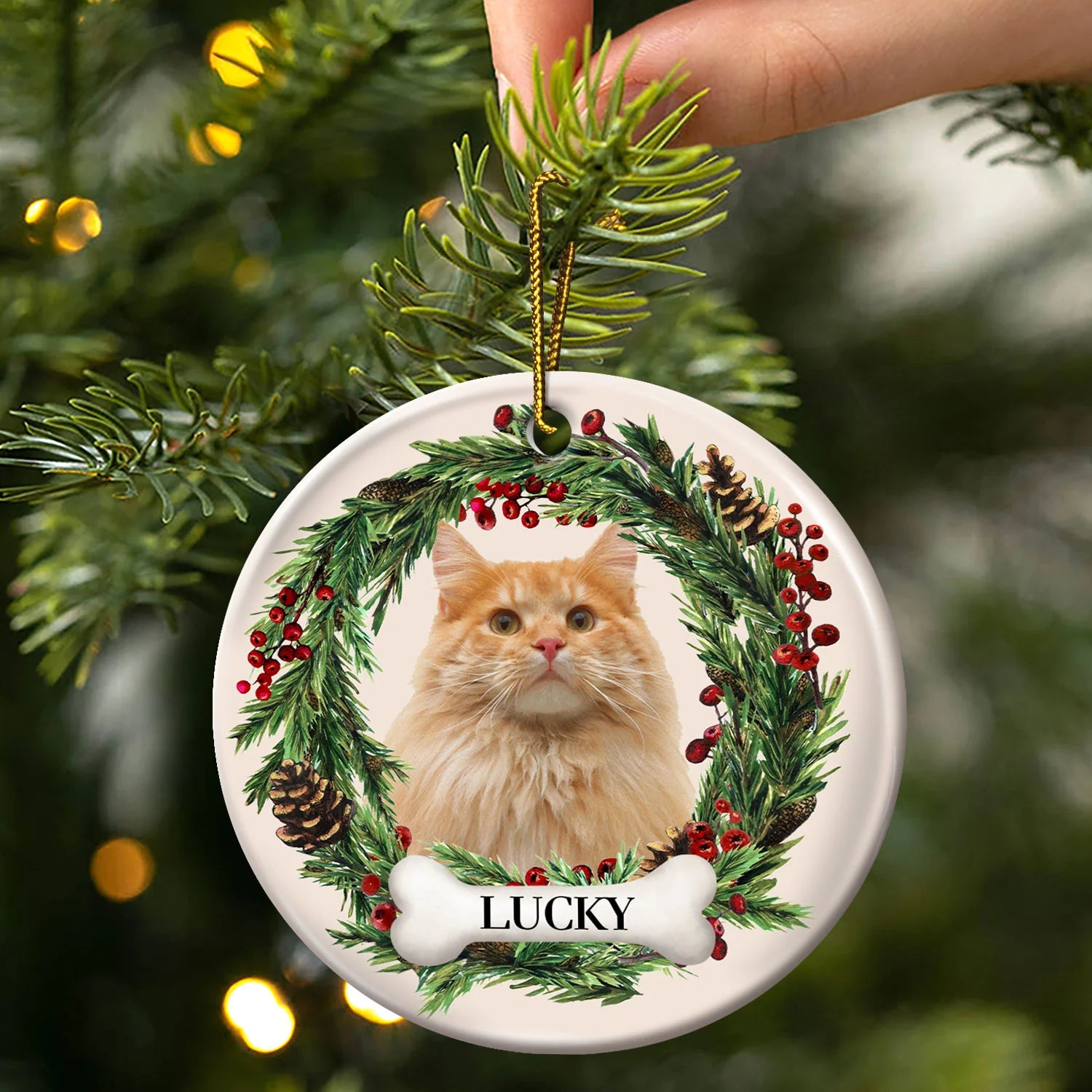 Custom Photo Lovely Pet Face - Pet Memorial - Personalized Ceramic Ornament DN100