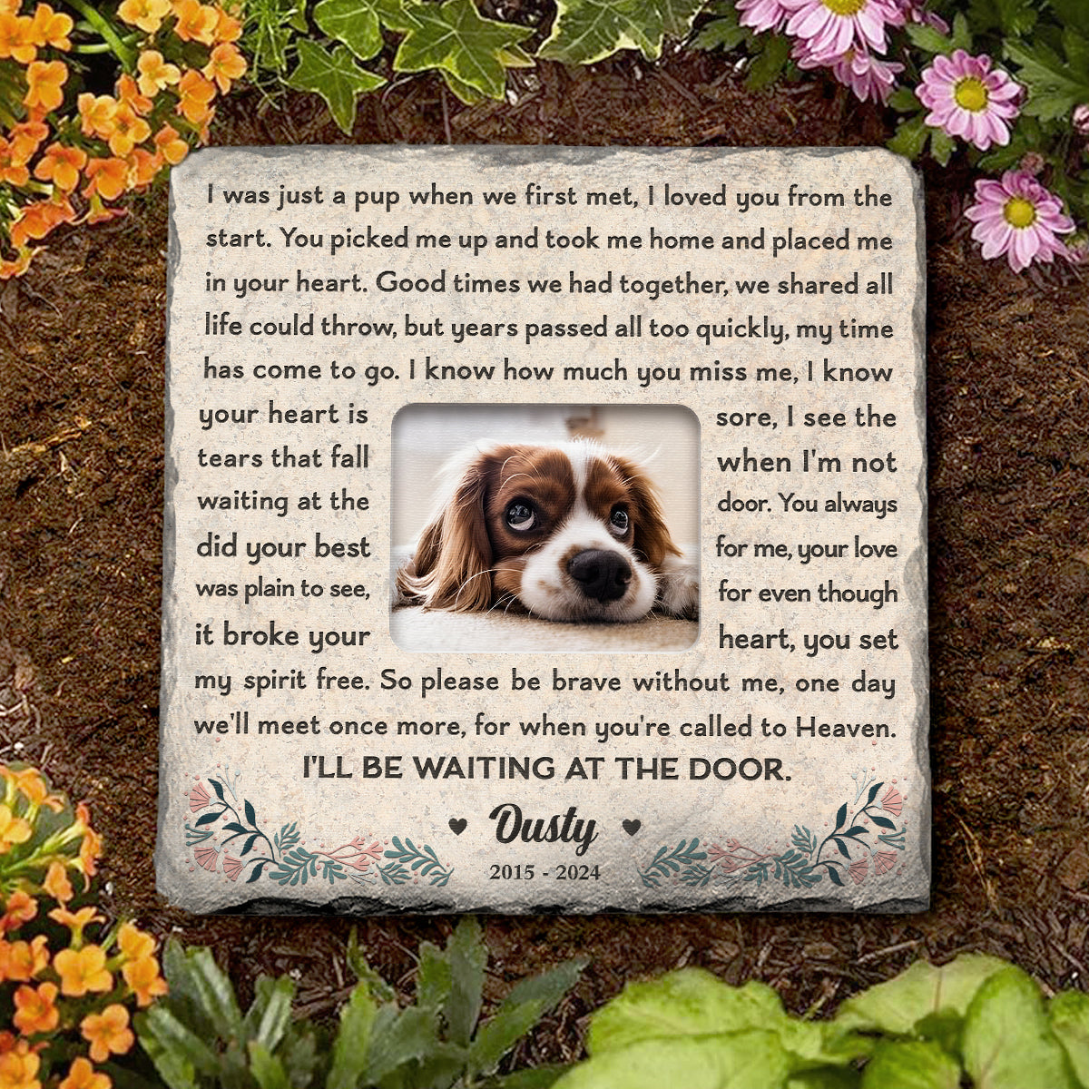 Custom Photo Meaningful Gift For Dog I Will Be Waiting At Door - Pet Memorial - Personalized Stone DN100