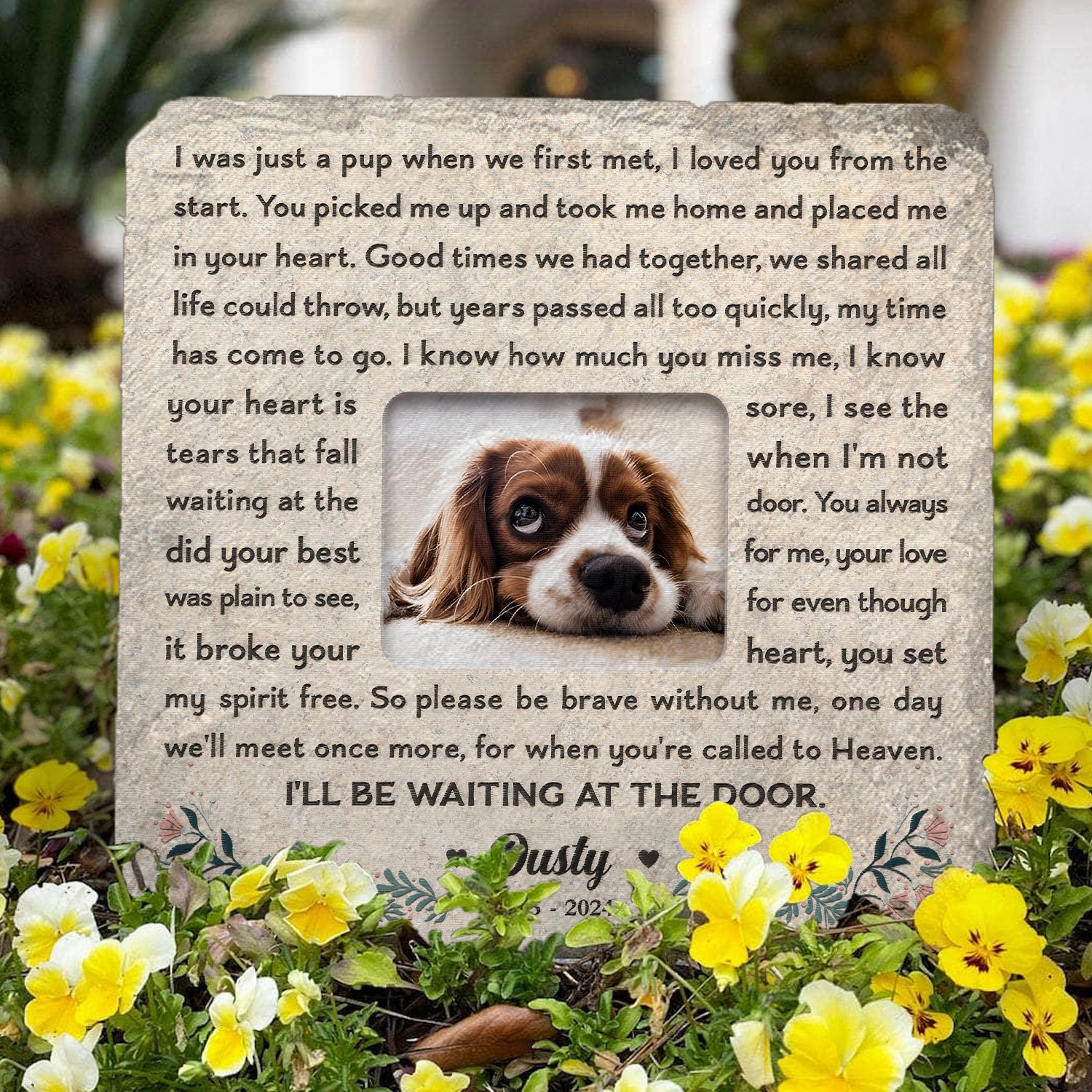 Custom Photo Meaningful Gift For Dog I Will Be Waiting At Door - Pet Memorial - Personalized Stone DN100