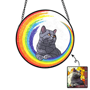 Custom Photo Rainbow Pet Portrait Suncatcher - Pet Memorial - Personalized Stained Glass Suncatcher Hanging DN100