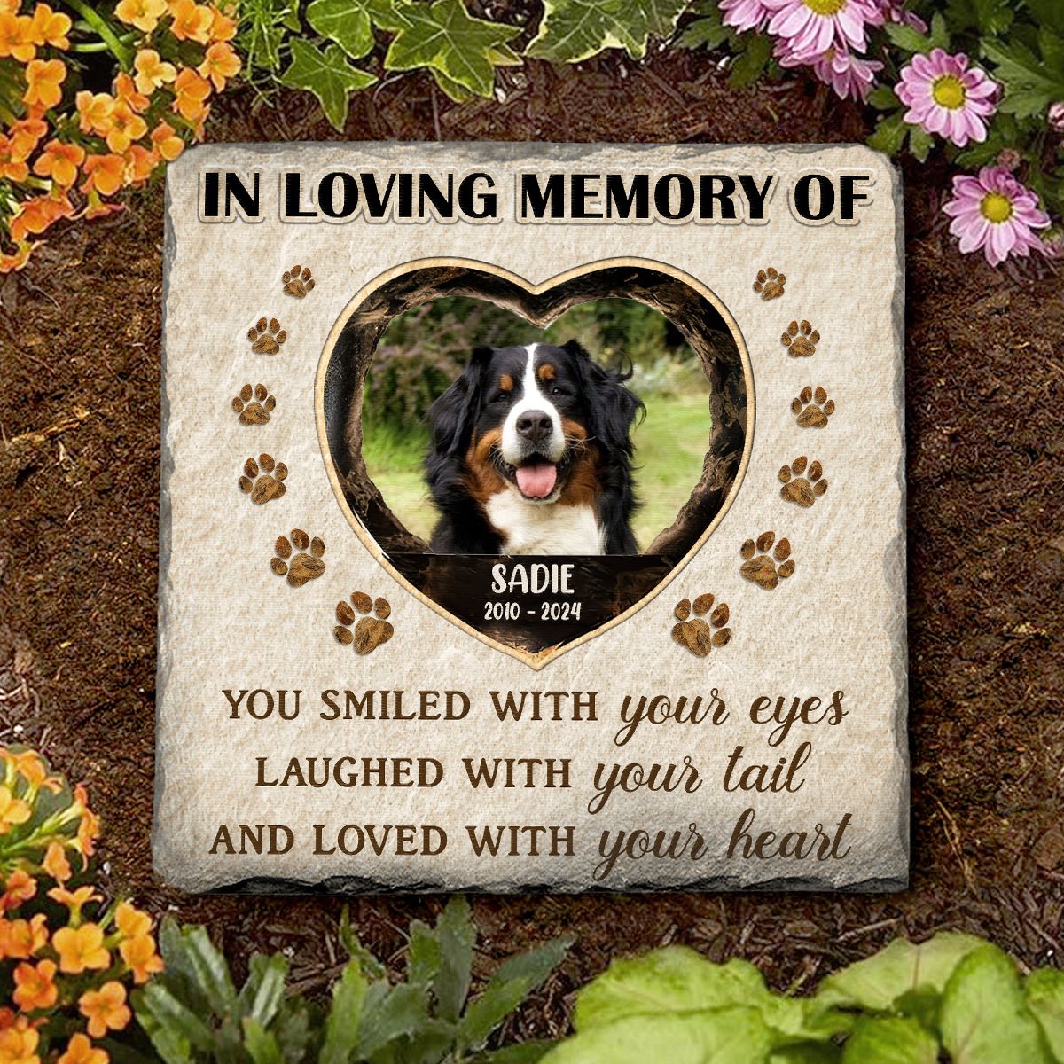 Custome Photo Heart And Paws - Pet Memorial - Personalized Stone DN100