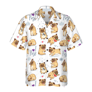 Cute Funny Pugs Hawaiian Shirt  For Men