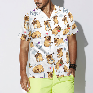 Cute Funny Pugs Hawaiian Shirt  For Men