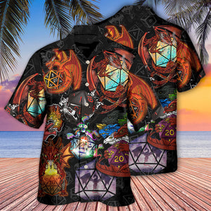 D20 And Fire Dragon Art - Hawaiian Shirt