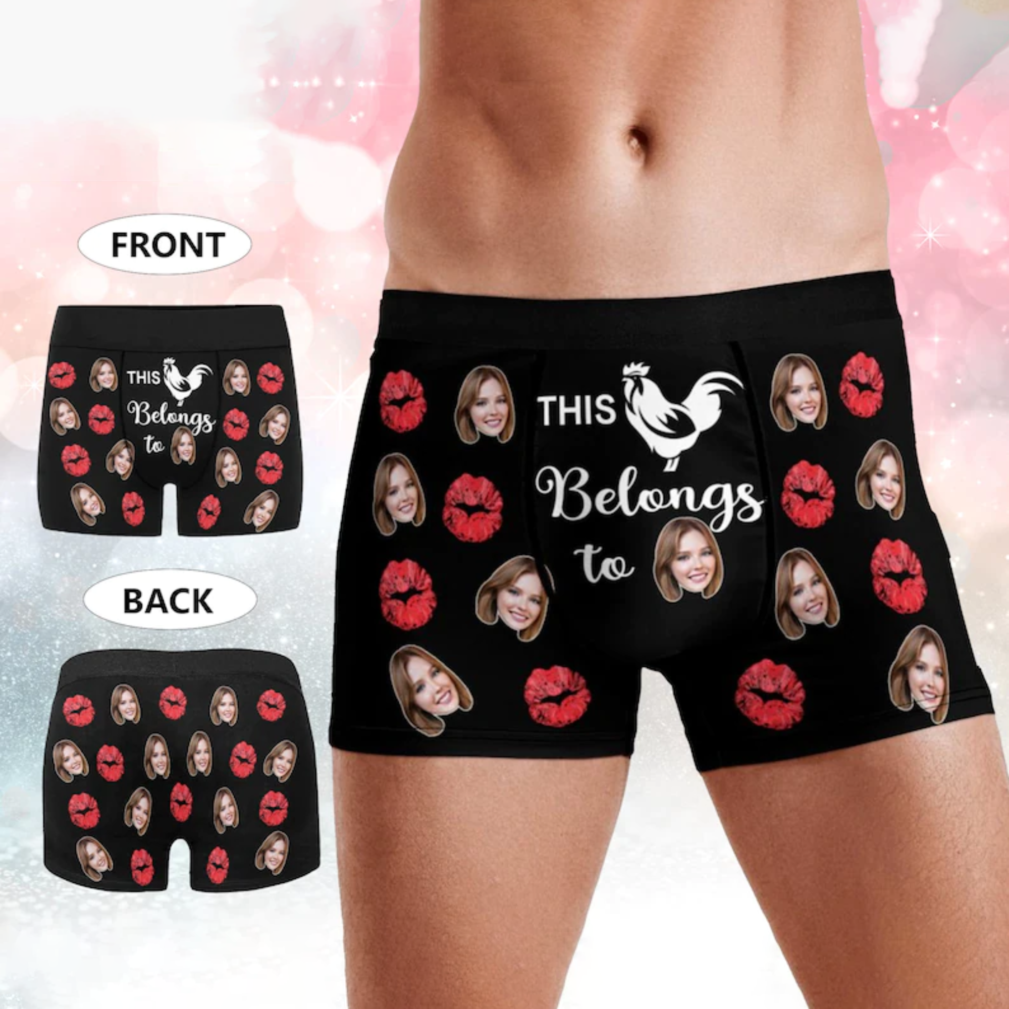 Custom Photo Lips Funny This Chicken Belongs To - Gift For Husband, Boyfriend - Personalized Men's Boxer Briefs