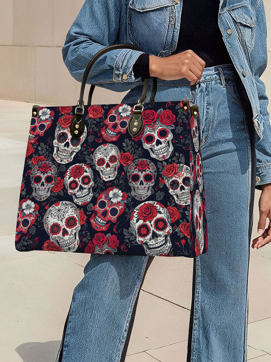 DayoftheDeadRedSugarSkull_RoseGothicFloral PersonalizedLeatherHandbag_3