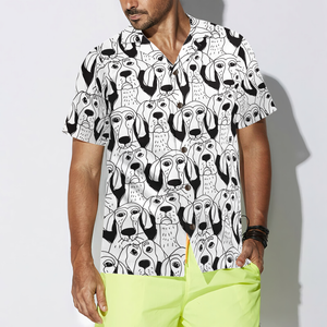 Dogs Emotions Black And White Seamless Hawaiian Shirt