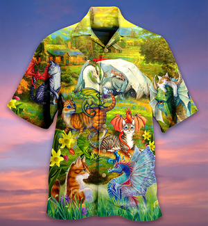 Dragon And Cats Love Life Beautiful Nature- Hawaiian Shirt