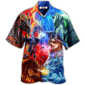 Dragon And Wolf Fighting - Hawaiian Shirt