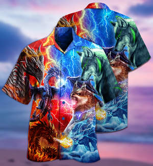 Dragon And Wolf Fighting - Hawaiian Shirt