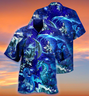 Dragon Merry Xmas Snow Love Blue Color - Hawaiian Shirt