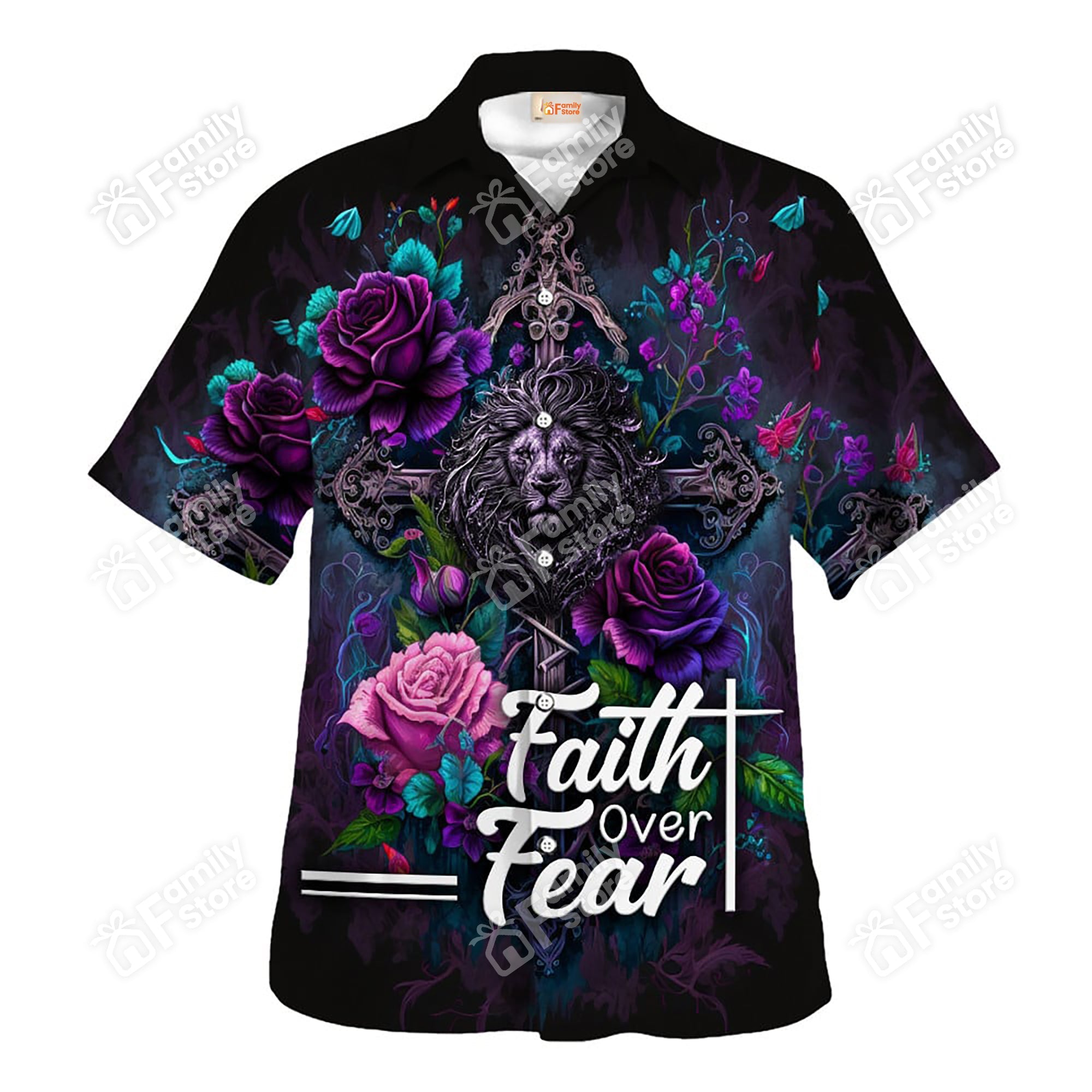 Faith Over Fear Flower Jesus - For Men And Women - Hawaiian Shirt