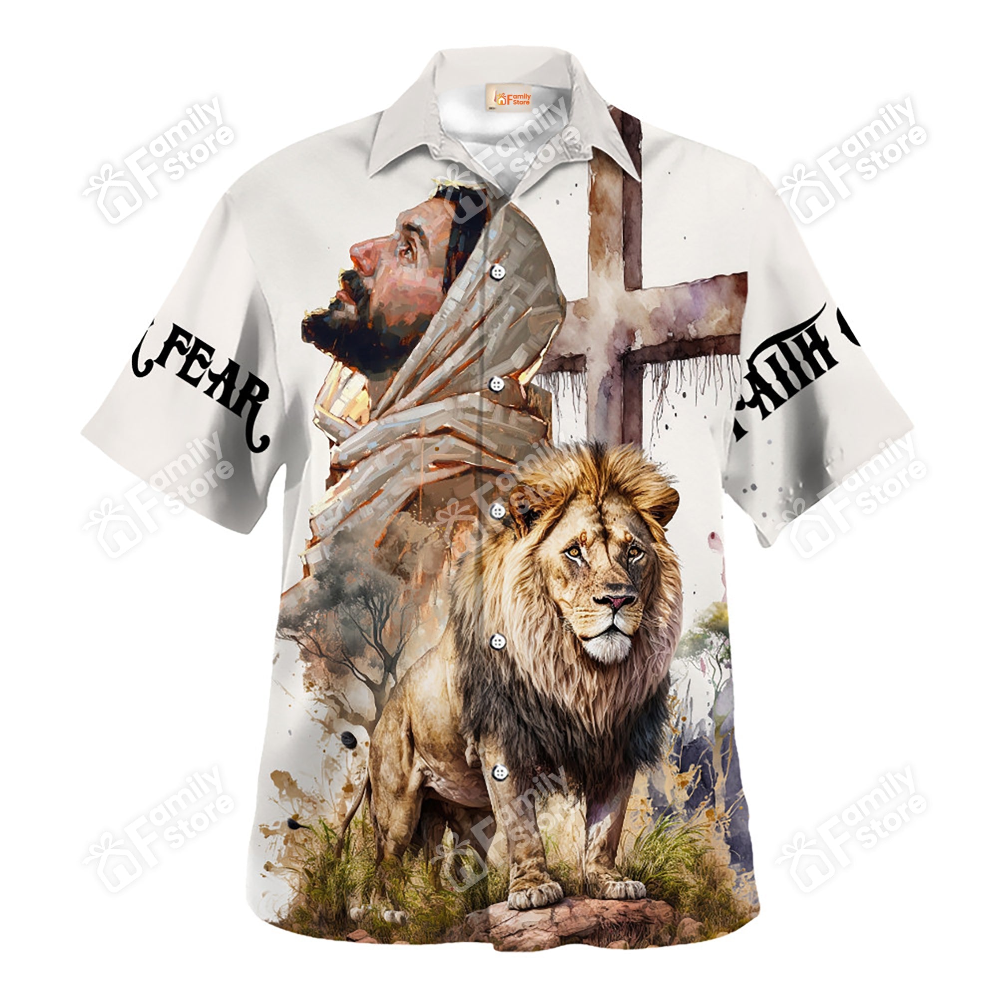 Faith Over Fear Jesus And Lion - For Men And Women - Hawaiian Shirt