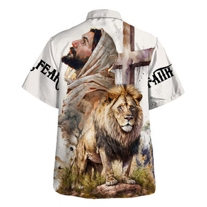 Faith Over Fear Jesus And Lion - For Men And Women - Hawaiian Shirt