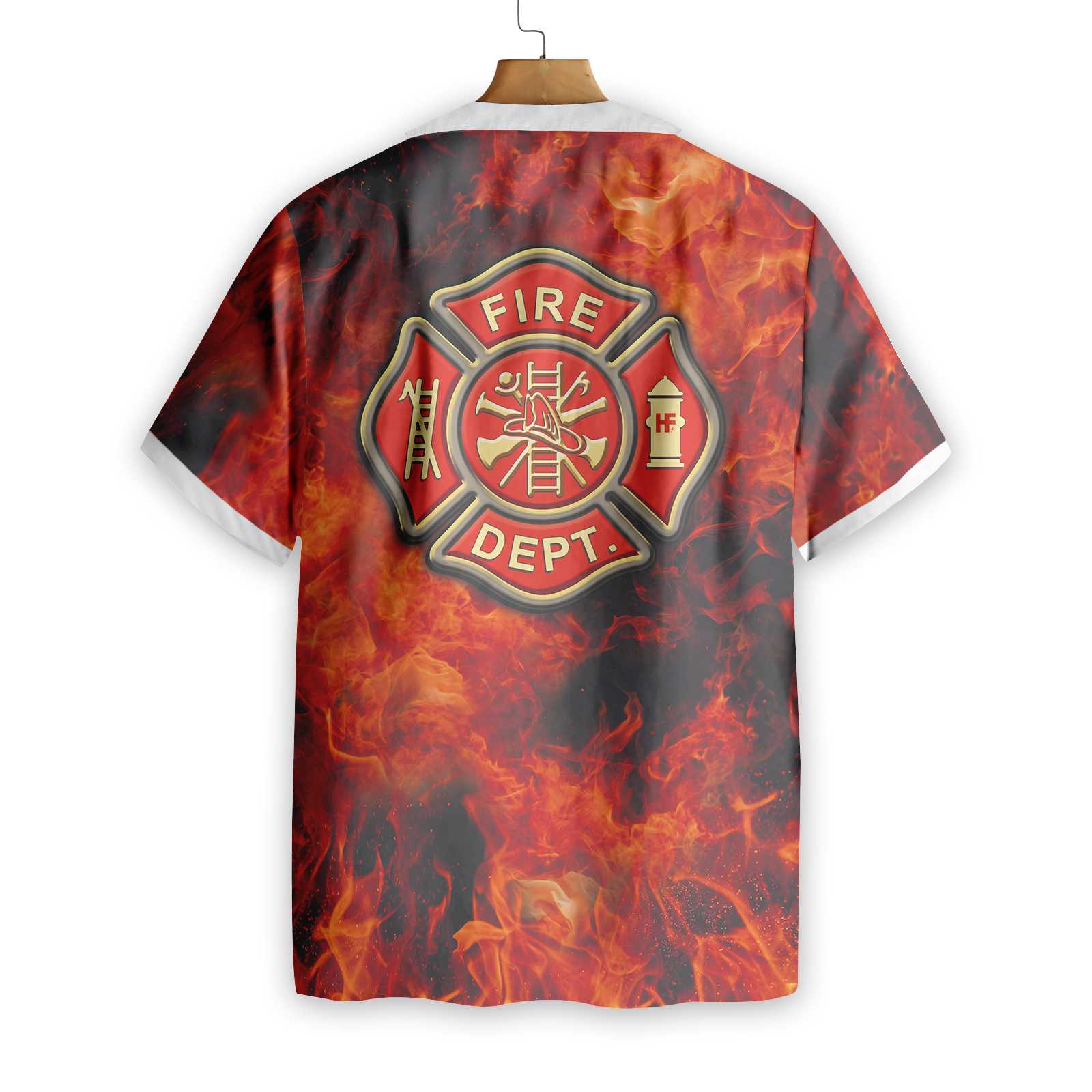 American Firefighter Flag And Logo Red Flame Background Hawaiian Shirt