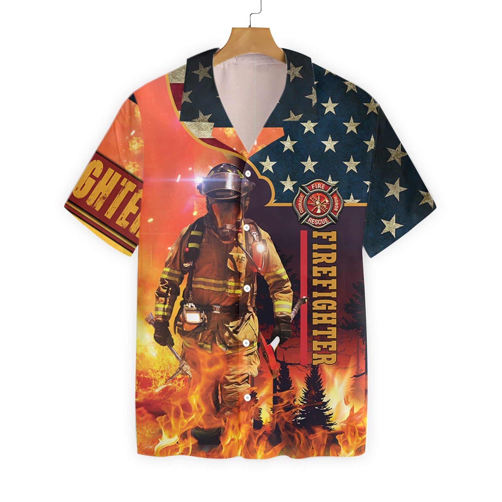 American Flag Fire Rescue Firefighter On Duty Hawaiian Shirt