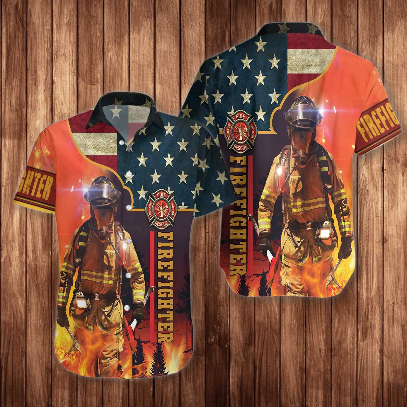 American Flag Fire Rescue Firefighter On Duty Hawaiian Shirt