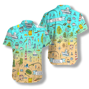 Fishing Doodle Seamless Pattern - Hawaiian Shirt