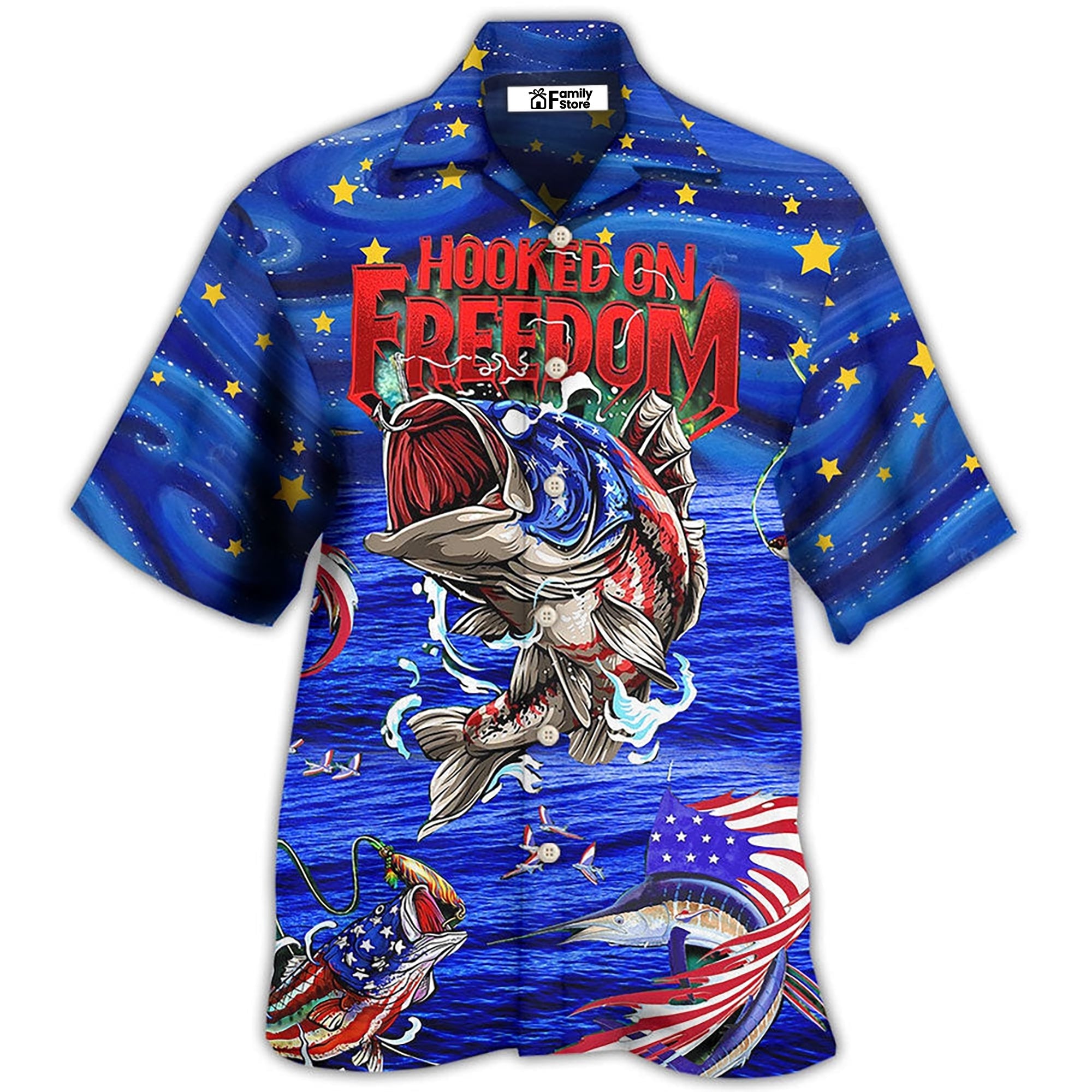 Fishing Hooked On Freedom Blue Night - Hawaiian Shirt