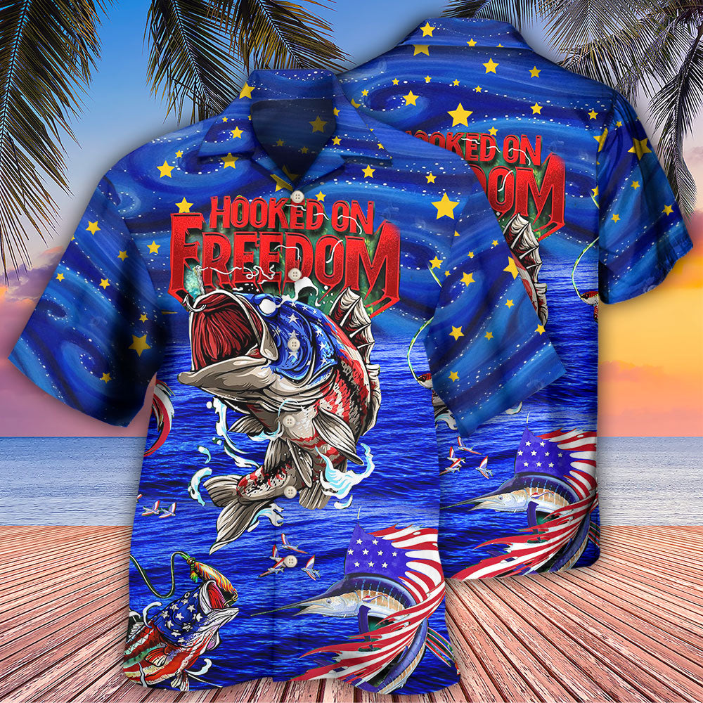 Fishing Hooked On Freedom Blue Night - Hawaiian Shirt