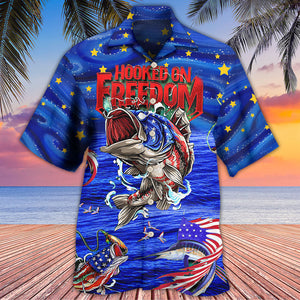 Fishing Hooked On Freedom Blue Night - Hawaiian Shirt