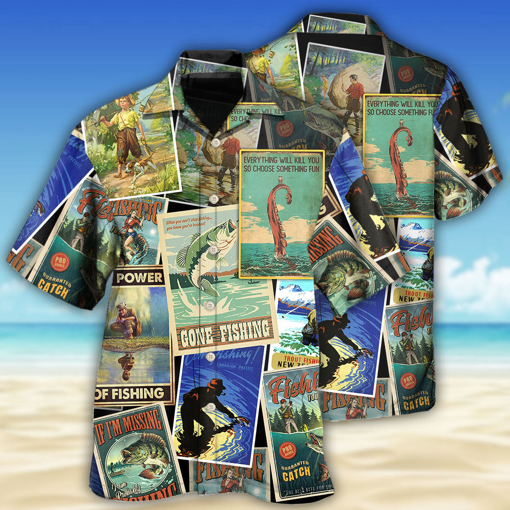 Fishing Retro Art Style - Hawaiian Shirt