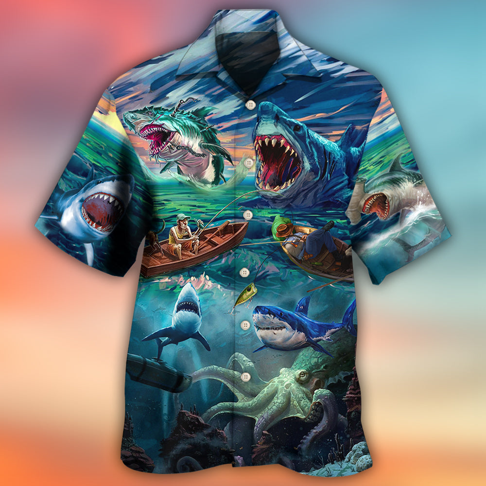 Fishing Shark Crazy Art Style - Hawaiian Shirt