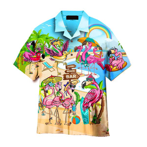 Flamingo On Beach Summer - For Men And Women - Hawaiian Shirt