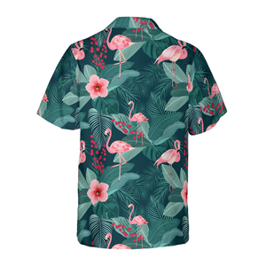 Flamingo Tropical Leaves Palm Hawaiian Shirt