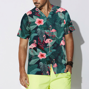 Flamingo Tropical Leaves Palm Hawaiian Shirt