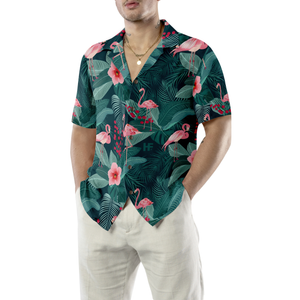 Flamingo Tropical Leaves Palm Hawaiian Shirt