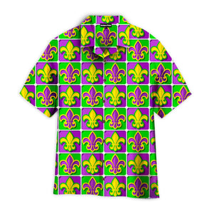 Fleur De Lis Mardi Gras Purple Yellow Square - Hawaiian Shirt