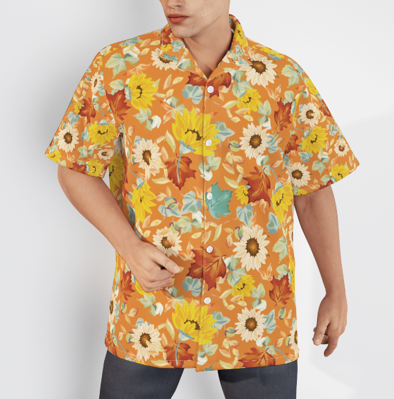 FlowerSunflowersOnOrangeTheFirstOfAutumnAlohaHawaiianShirtsForMenAnd_3