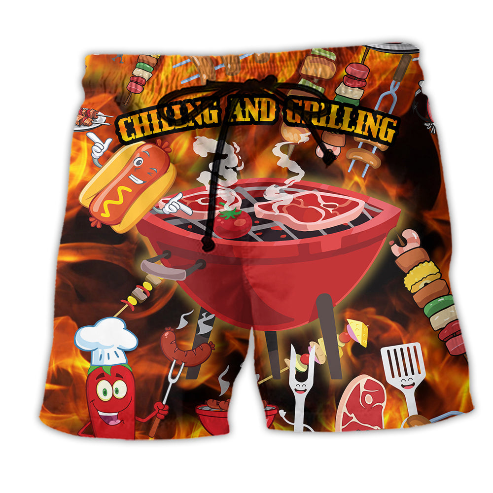 Food Chilling and Grilling BBQ Party Red Style - Beach Shorts
