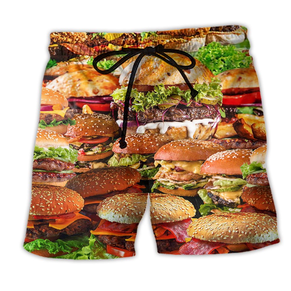 Food Is Good Mood Delicious Hamburger So Fun - Beach Shorts