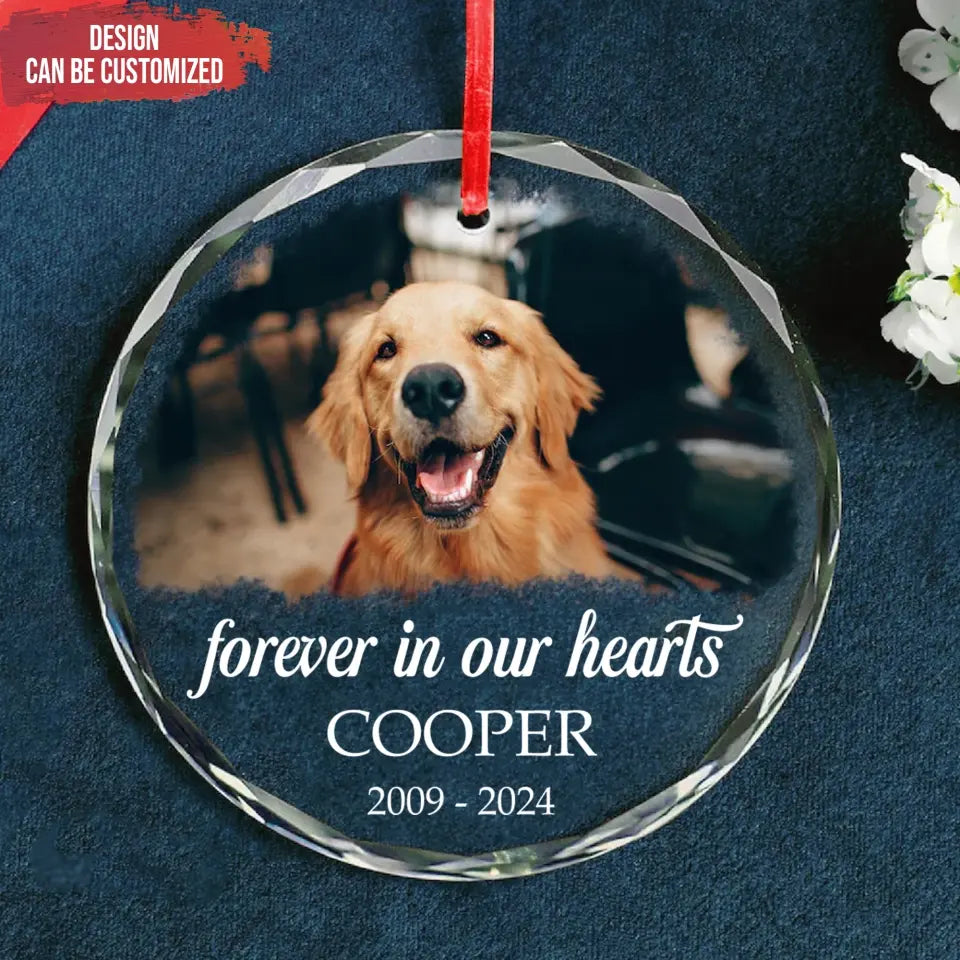 Forever in Our Hearts - Pet Memorial - Personalized Photo Glass Orament DN100