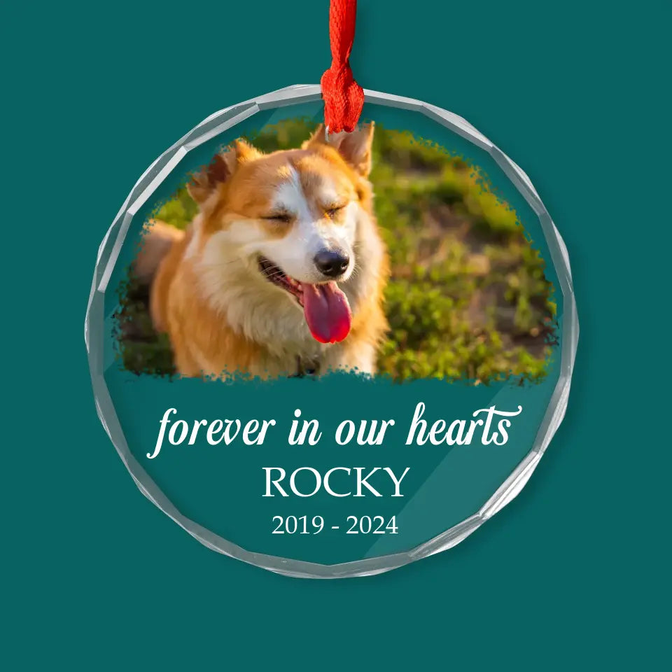 Forever in Our Hearts - Pet Memorial - Personalized Photo Glass Orament DN100